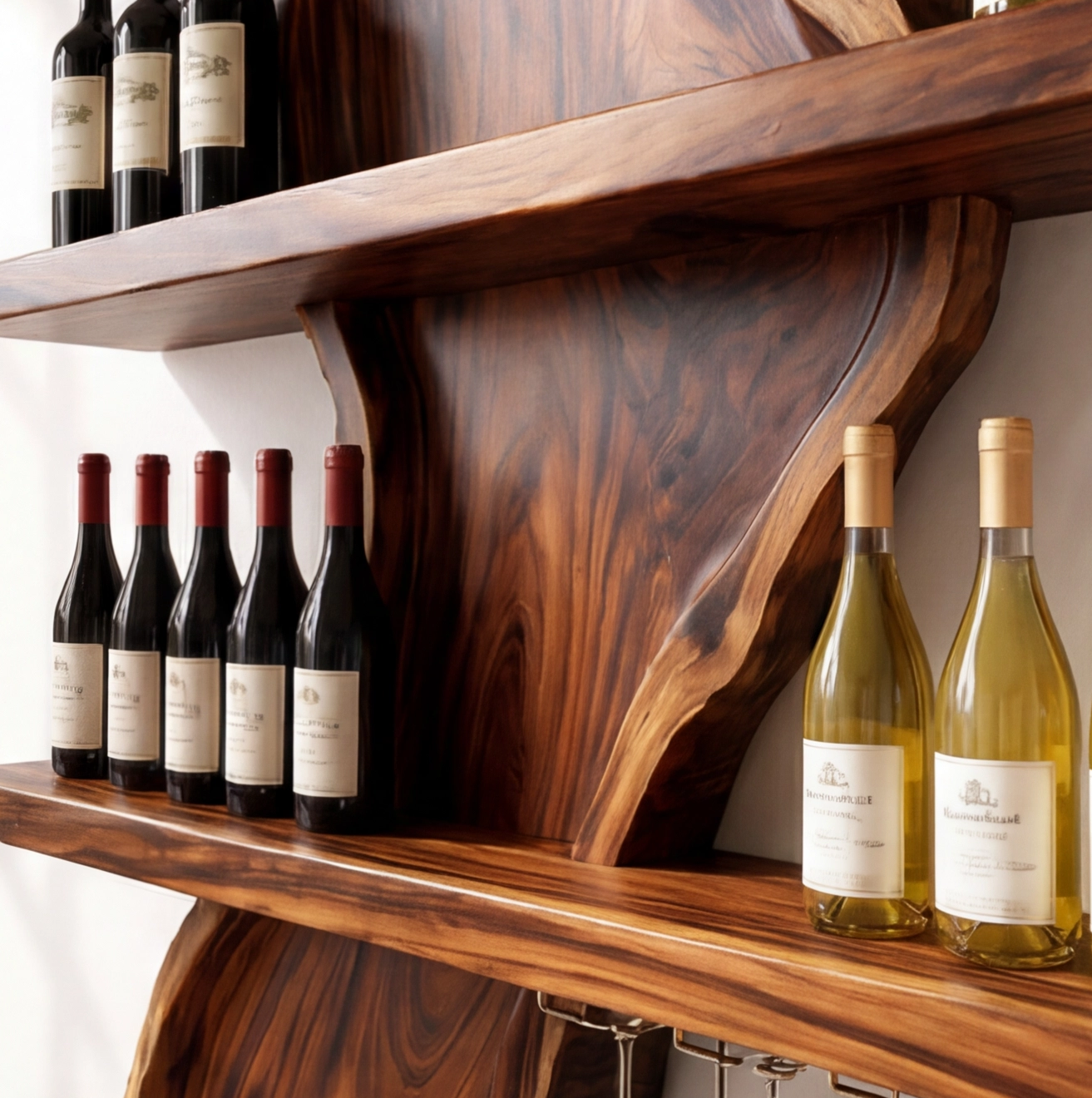 Live Edge Wood Wine Rack With Glass Holder