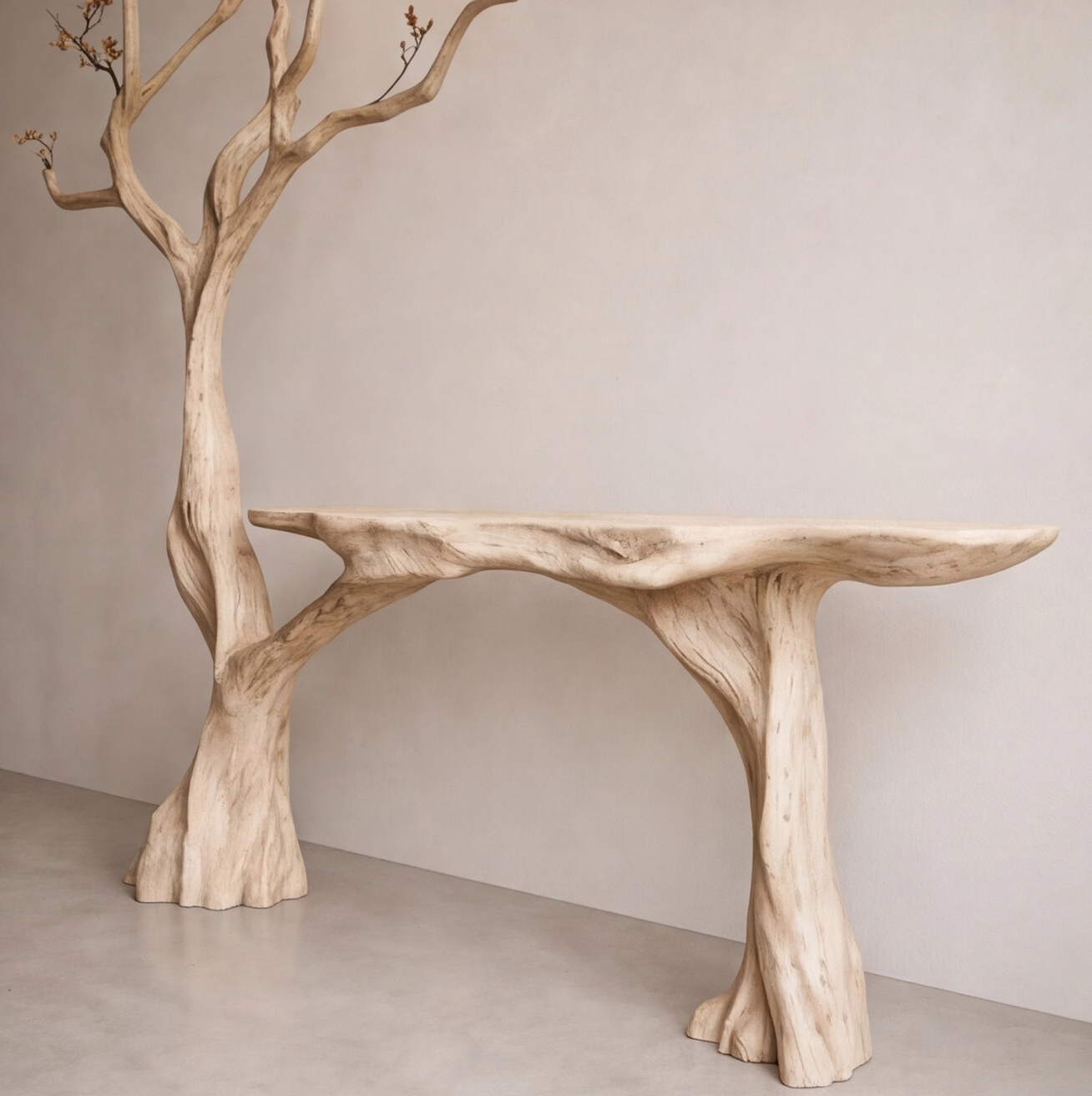 Live Edge Wood Console Table With Tree Base