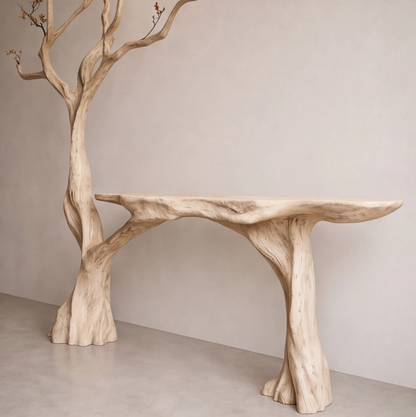 Live Edge Wood Console Table With Tree Base