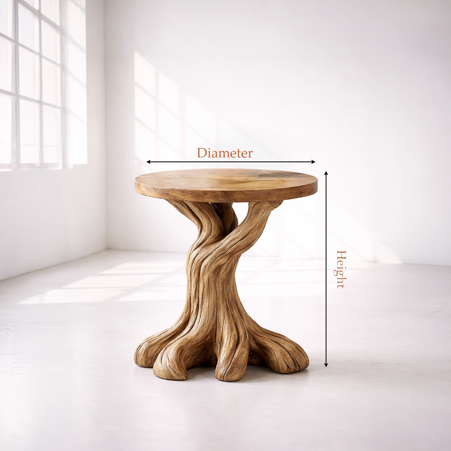 Round Solid Wood Tree Root Side Table