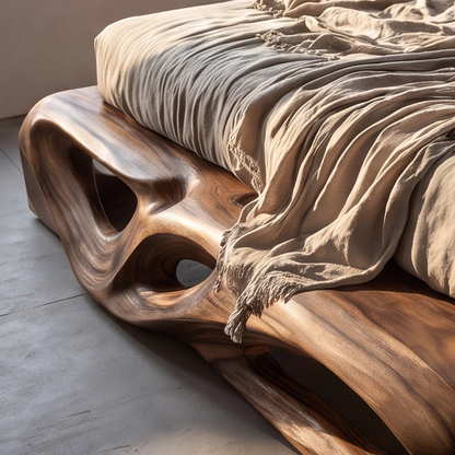 Organic Modern Sculptural Wood Bed Frame
