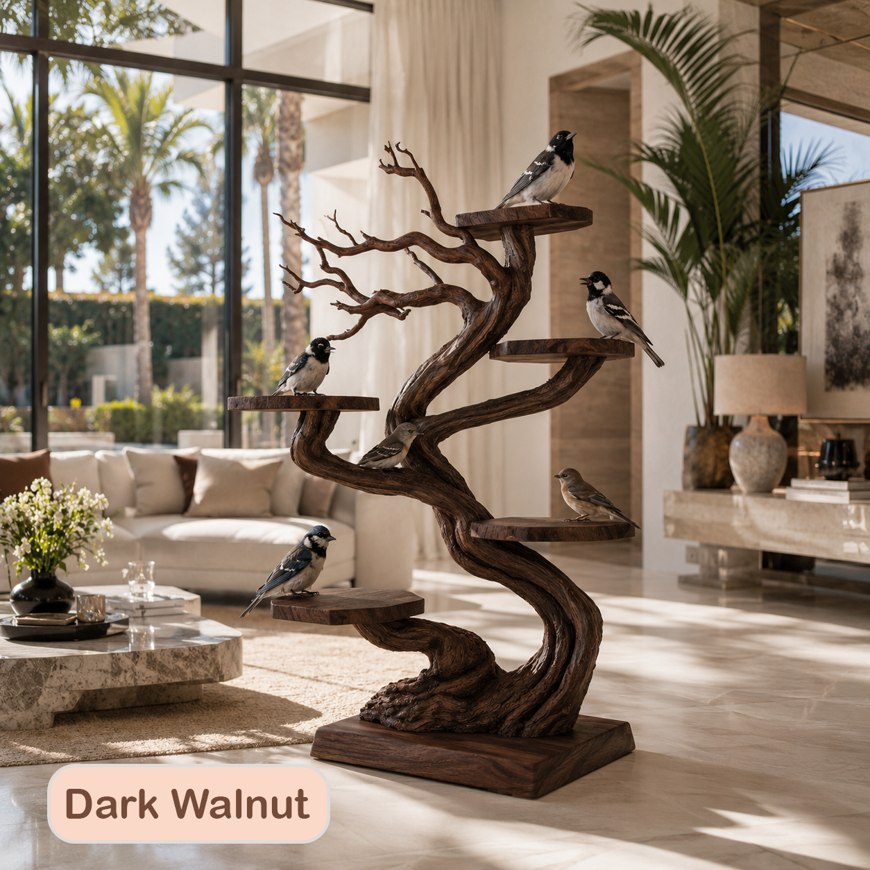 Tabletop Natural Wood Tree Branch Bird Stand