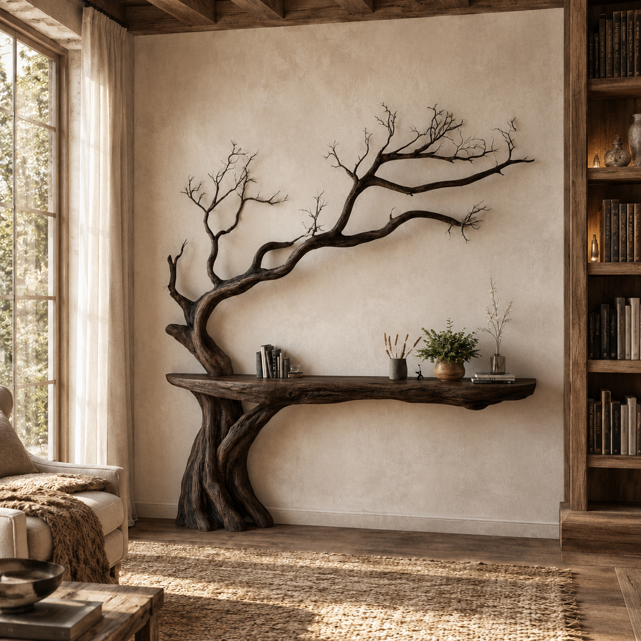 Rustic Wood Tree Branch Console Table