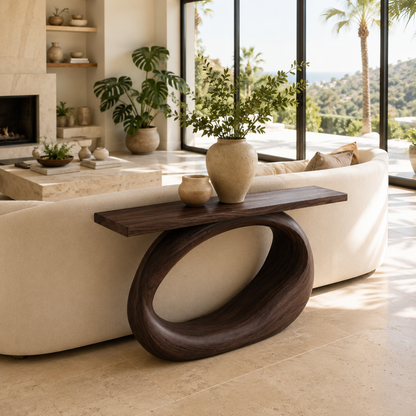 Minimalist Sculptural Wood Console Table