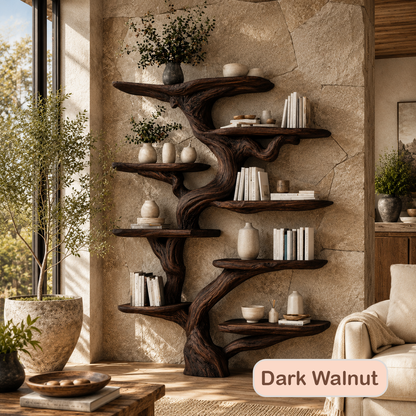 Rustic Wood Tree Shaped Wall Bookshelf