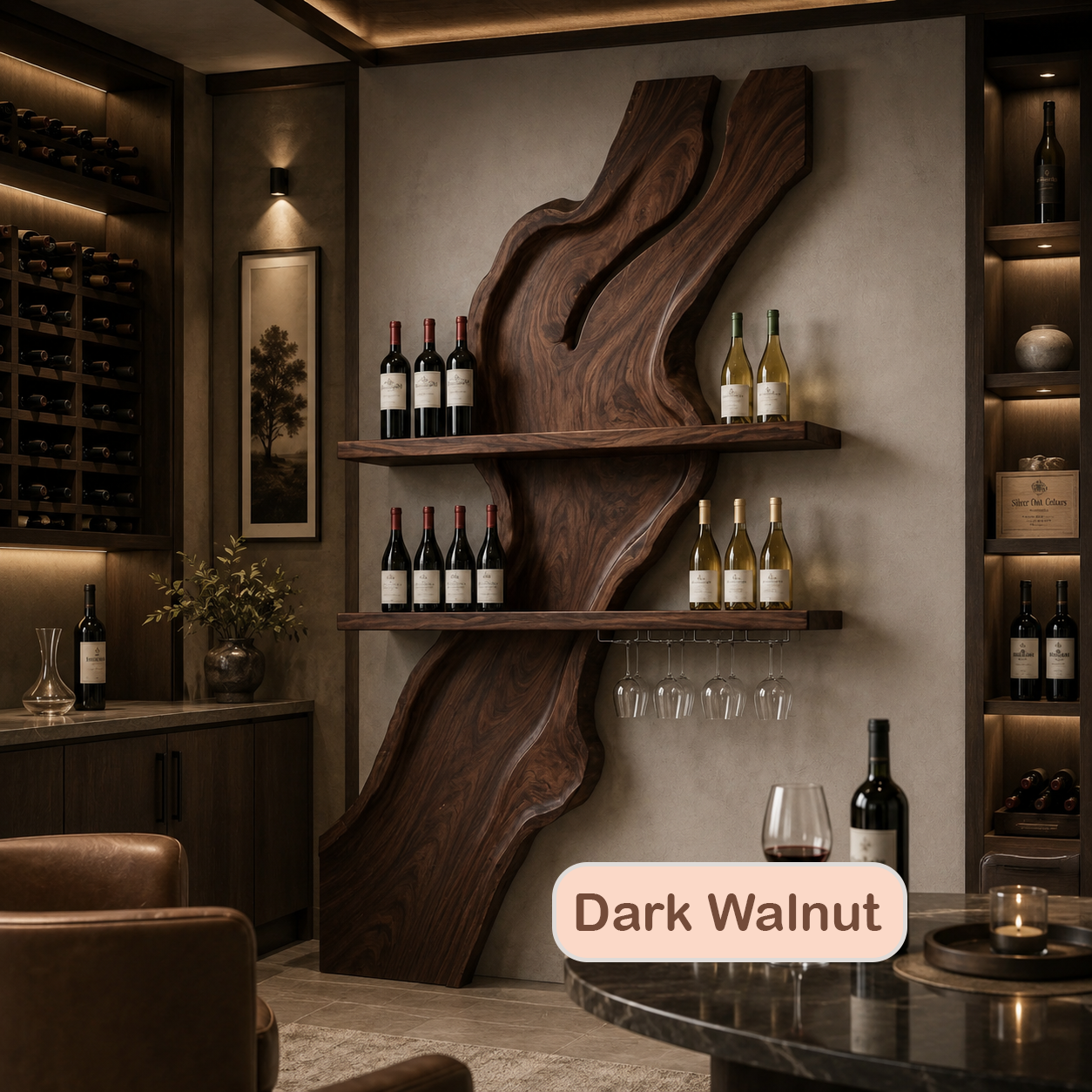 Live Edge Wood Wine Rack With Glass Holder