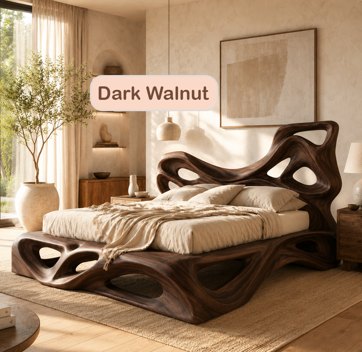 Organic Modern Sculptural Wood Bed Frame