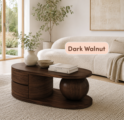 Solid Wood Oval Storage Coffee Table