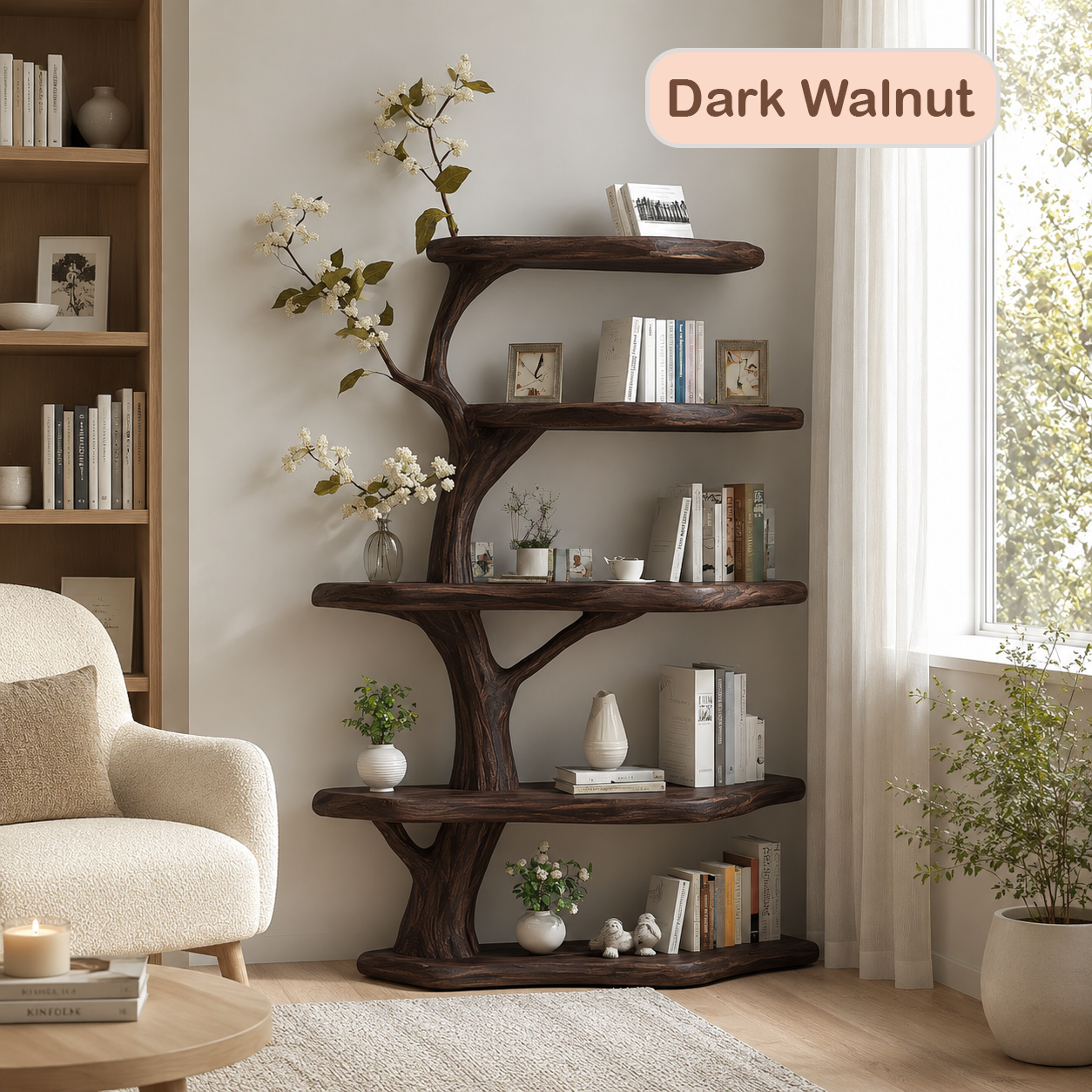 Rustic Wood Corner Tree Bookshelf