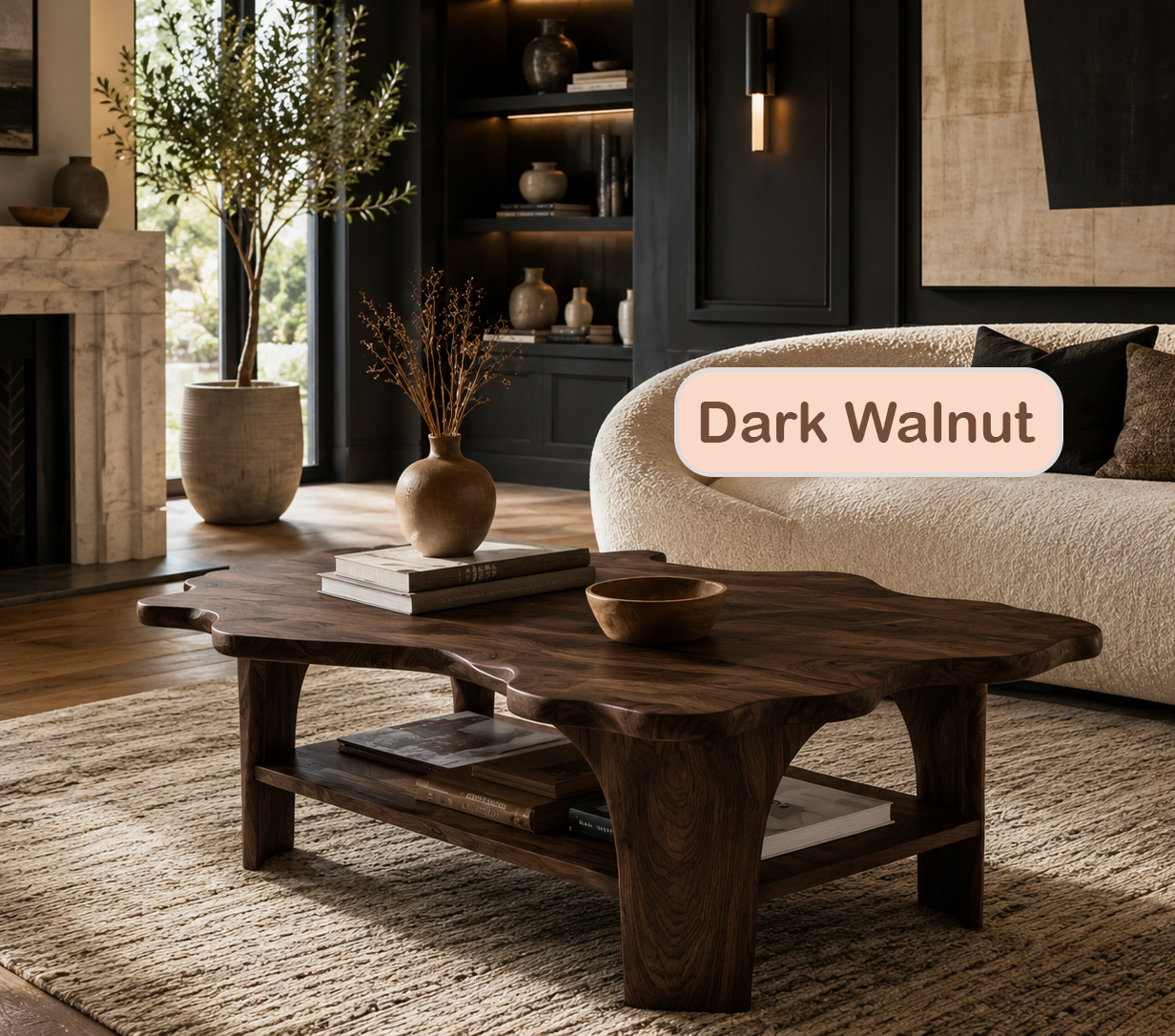 Live Edge Solid Wood Coffee Table With Shelf