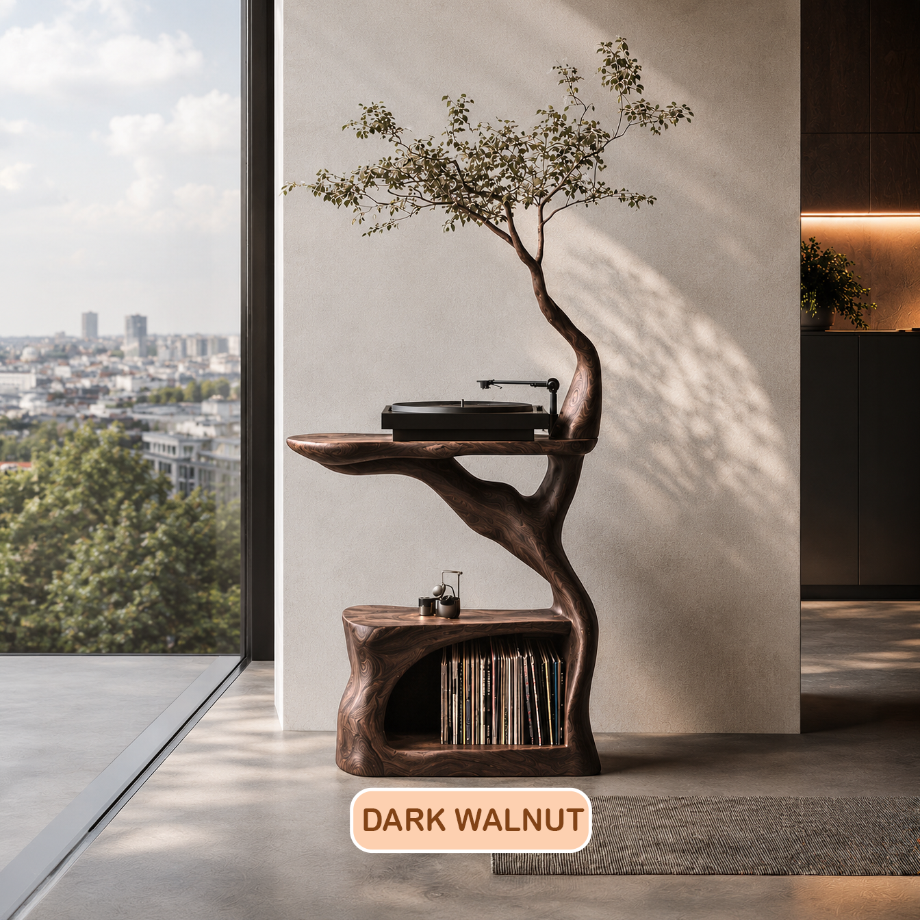 Modern Sculptural Wood Record Player Stand