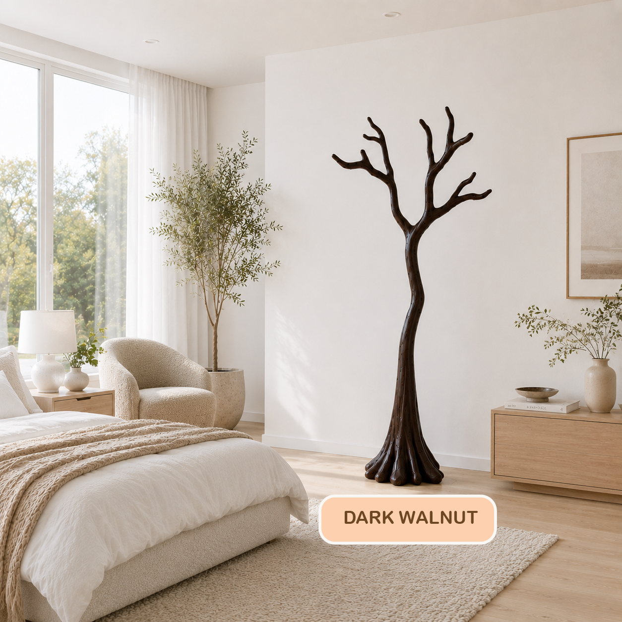 Natural Solid Wood Tree Coat Rack