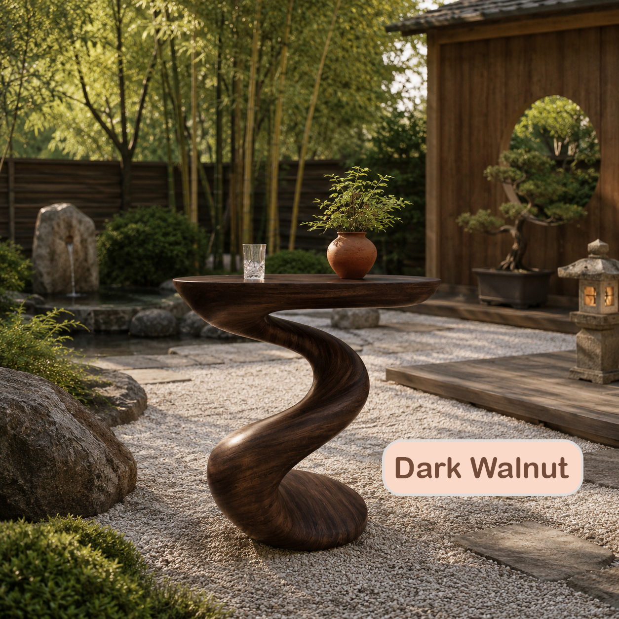 Oval Sculptural Pedestal Wood Console Table