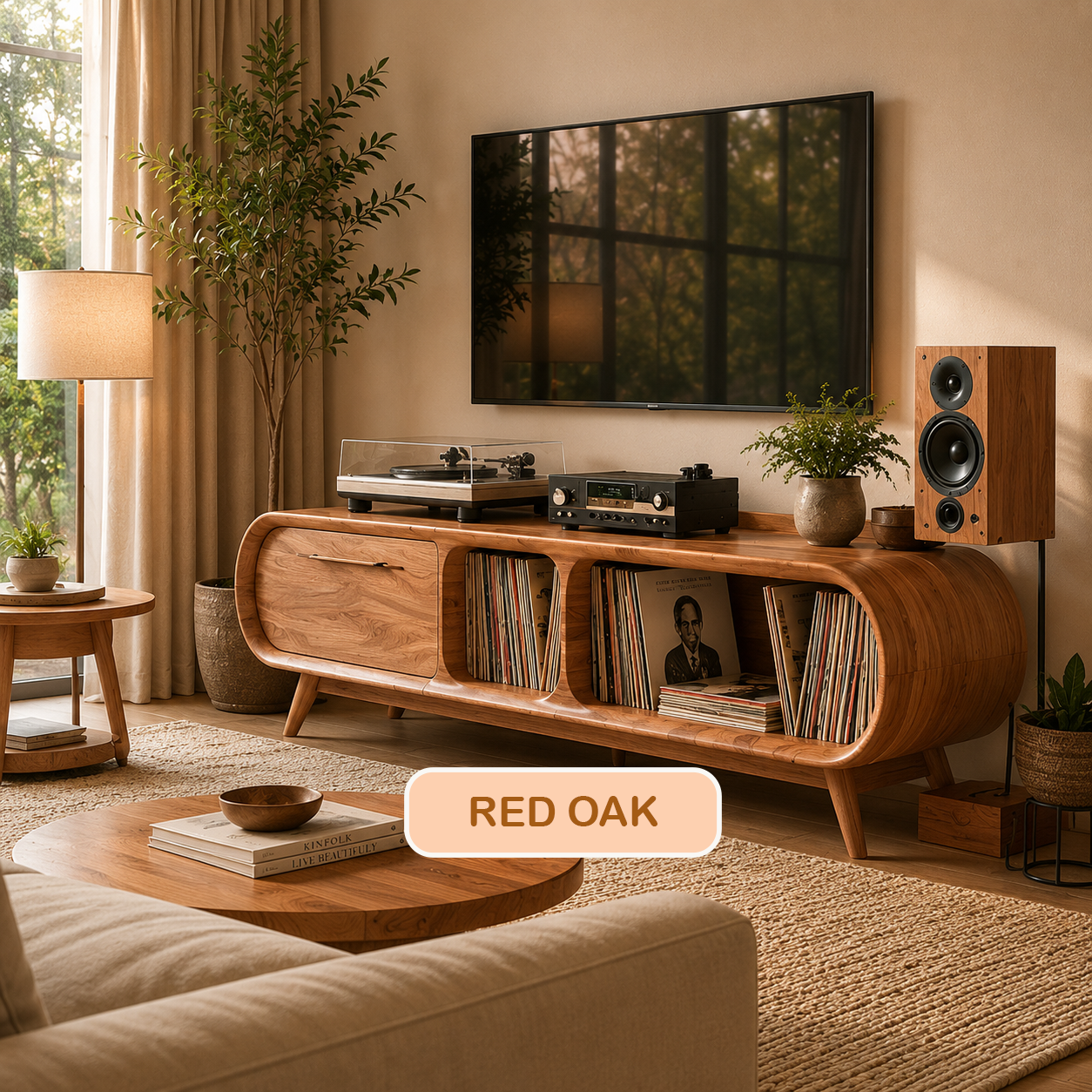 Mid-Century Solid Wood Record Player Stand