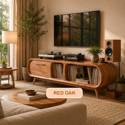 Mid-Century Solid Wood Record Player Stand
