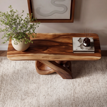 Organic Minimalist Sculptural Wood Console Table