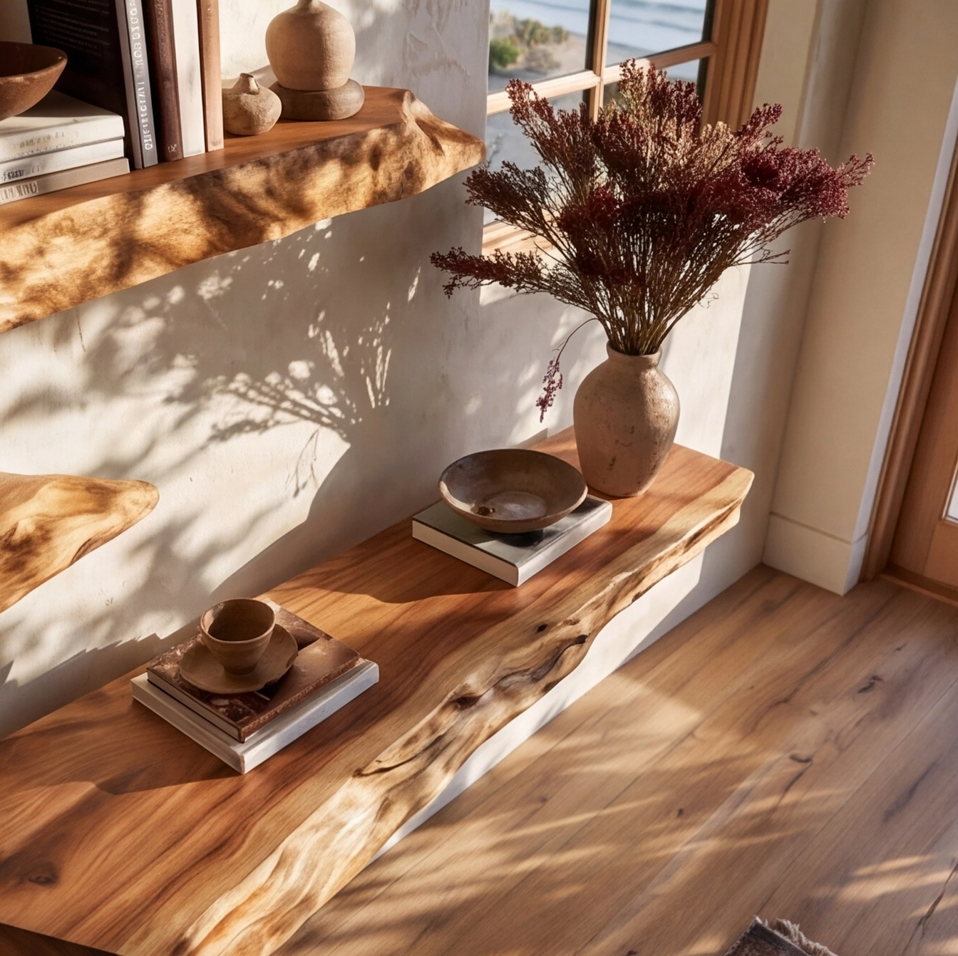 Rustic Solid Wood Live Edge Floating Shelf