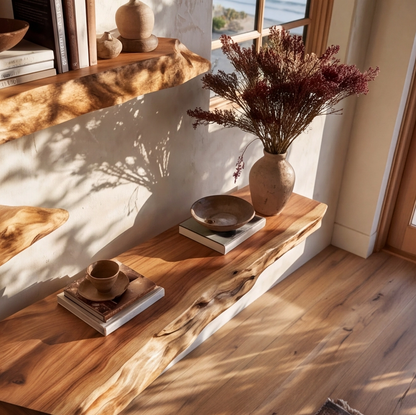Rustic Solid Wood Live Edge Floating Shelf