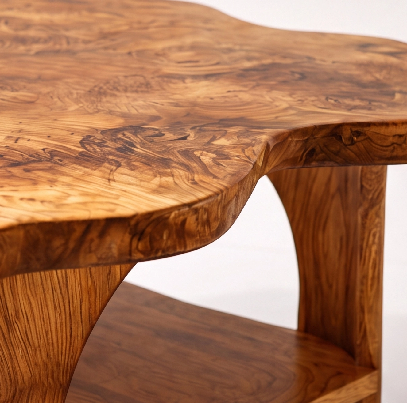 Live Edge Solid Wood Coffee Table With Shelf