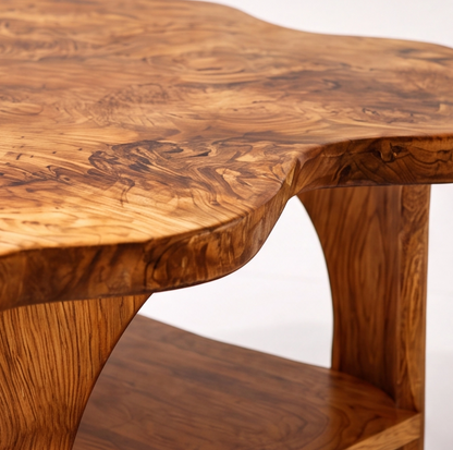 Live Edge Solid Wood Coffee Table With Shelf