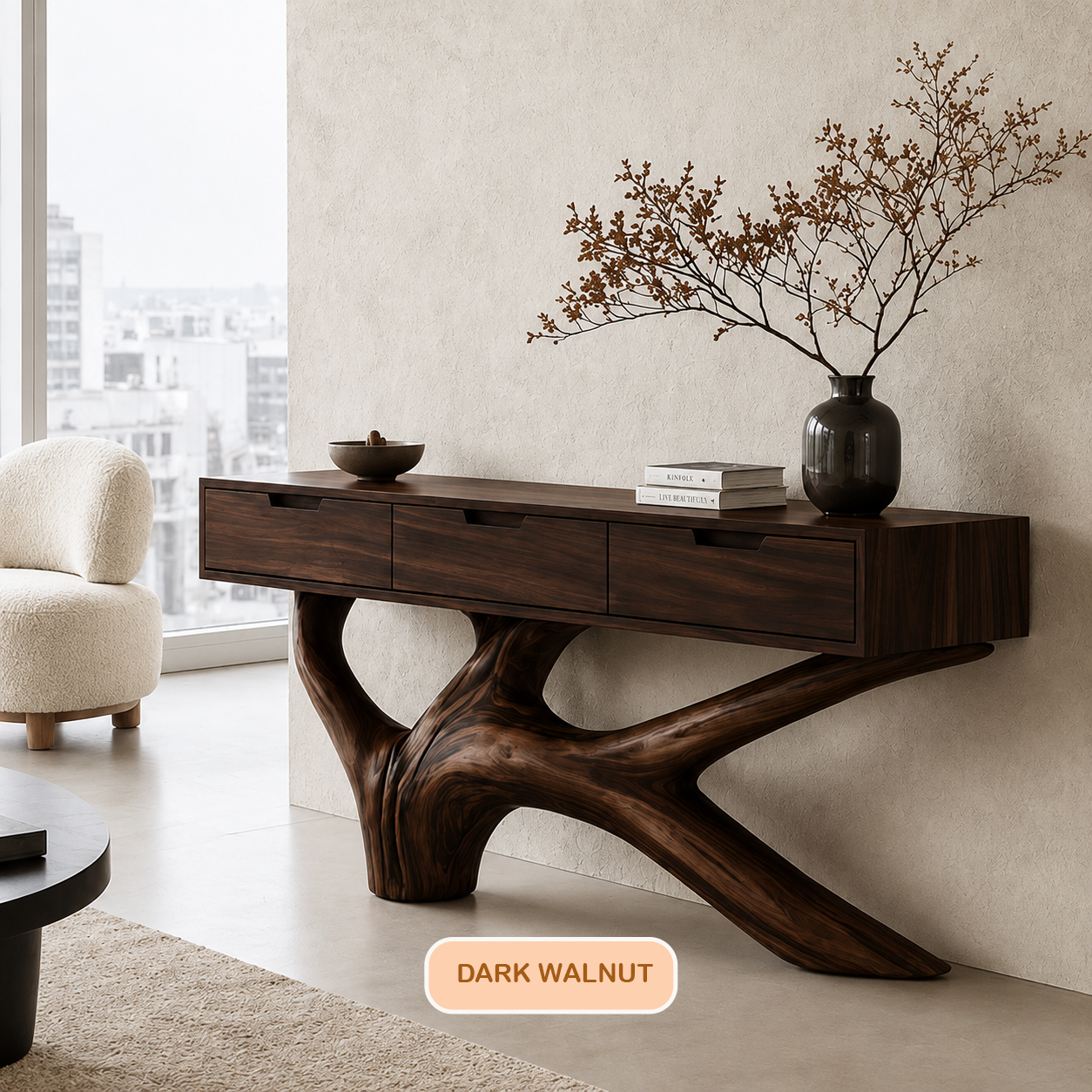 Live Edge Tree Console Table With Drawers