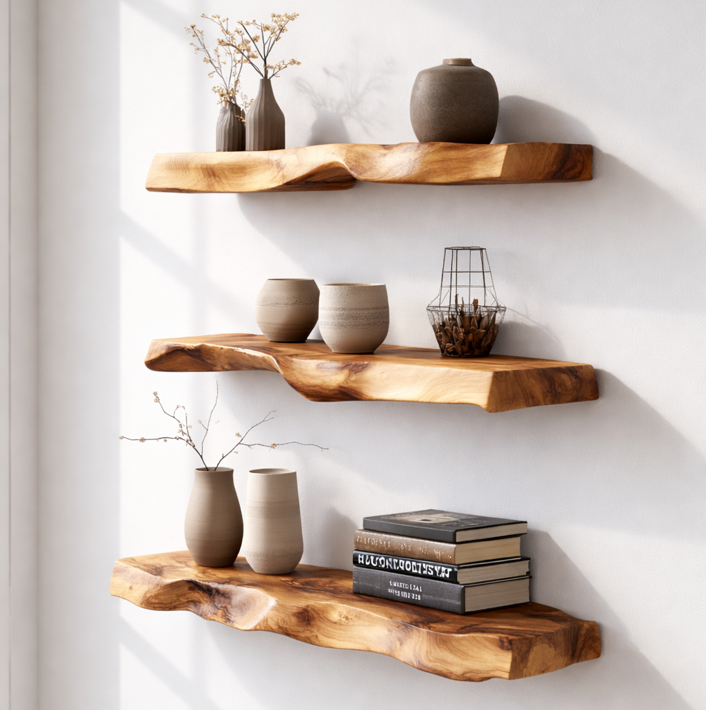 Live Edge Solid Wood Floating Shelf