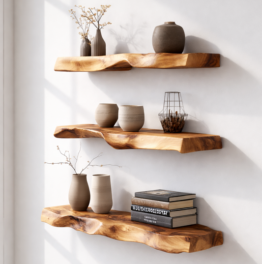 Live Edge Solid Wood Floating Shelf