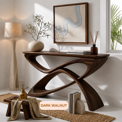 Contemporary Sculptural Wood Console Table