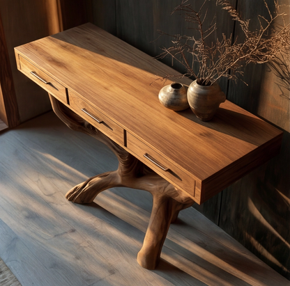 Rustic Solid Wood Console Table With Drawers