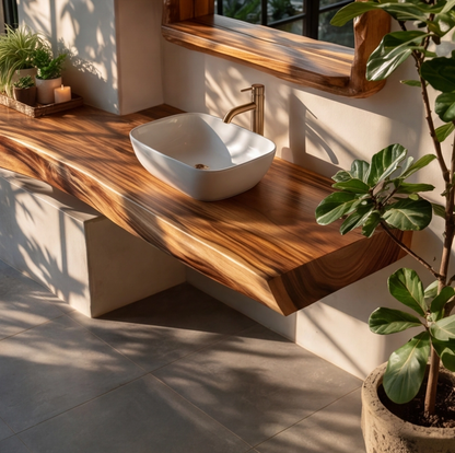 Live Edge Solid Wood Floating Bathroom Vanity