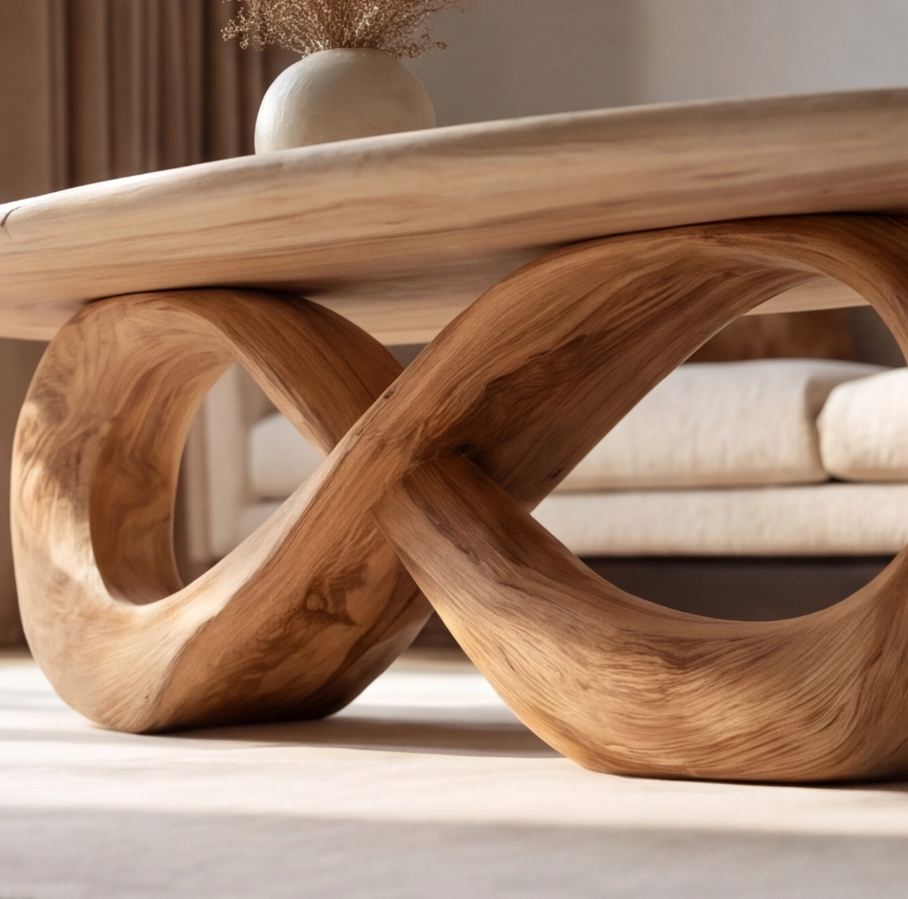 Japandi Solid Wood Oval Coffee Table