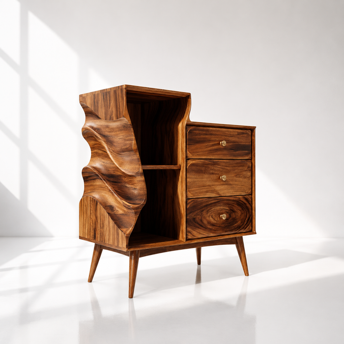 Organic Modern Sculptural Wood Nightstand