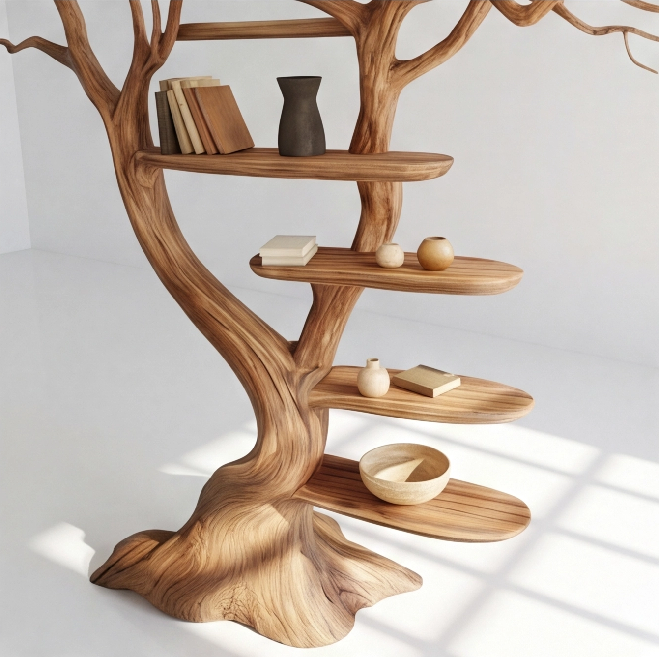 Natural Tree Shaped Open Bookshelf