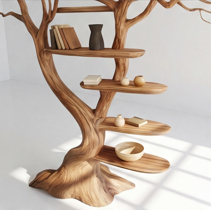 Natural Tree Shaped Open Bookshelf