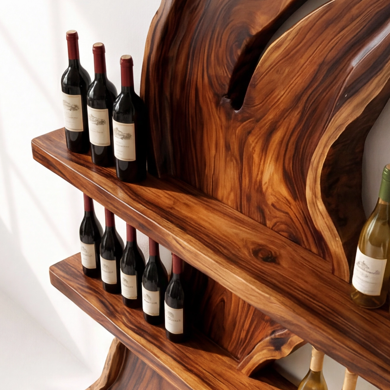 Live Edge Wood Wine Rack With Glass Holder