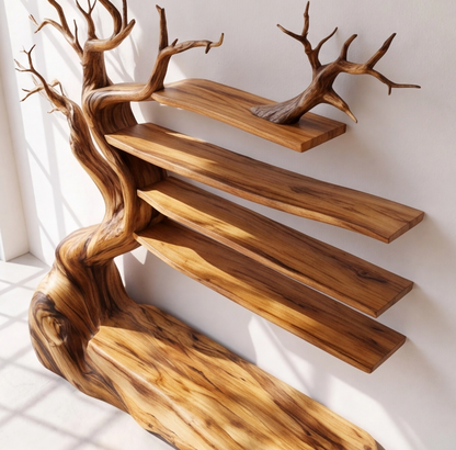 Solid Wood Tree Bookshelf With Bench