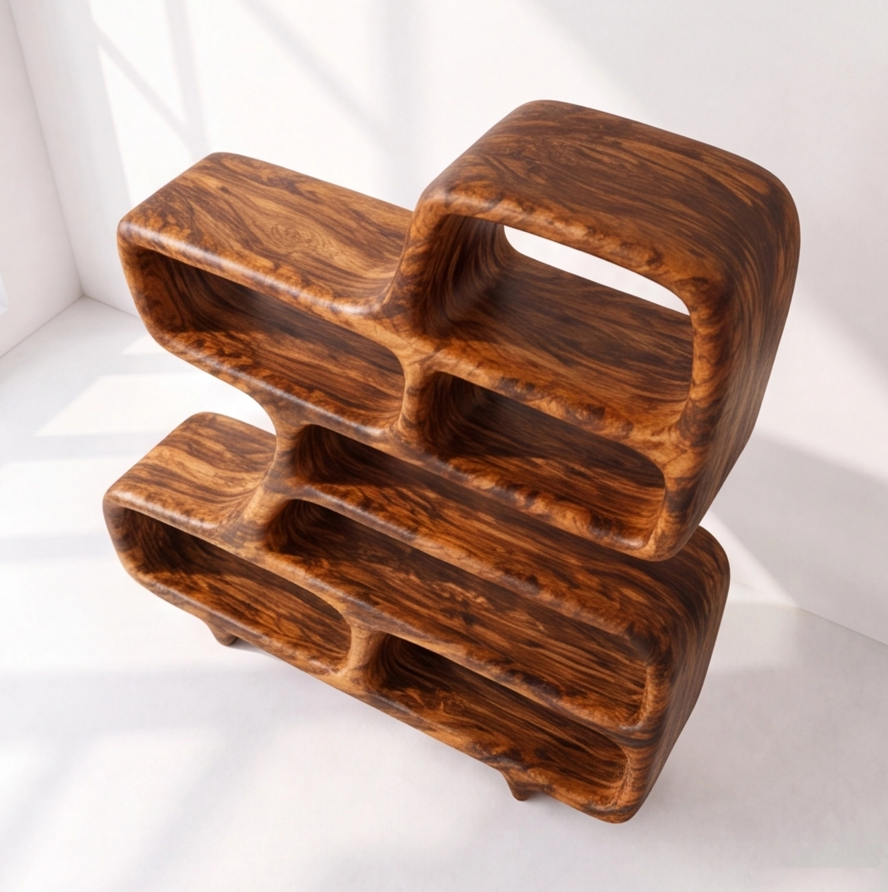 Modern Sculptural Solid Wood Bookshelf