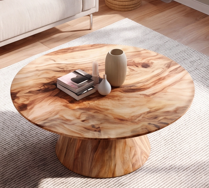 Solid Wood Round Pedestal Coffee Table