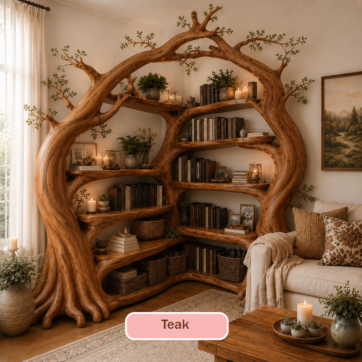 Solid Wood Tree Shaped Display Bookshelf