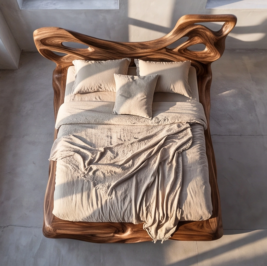 Organic Modern Sculptural Wood Bed Frame