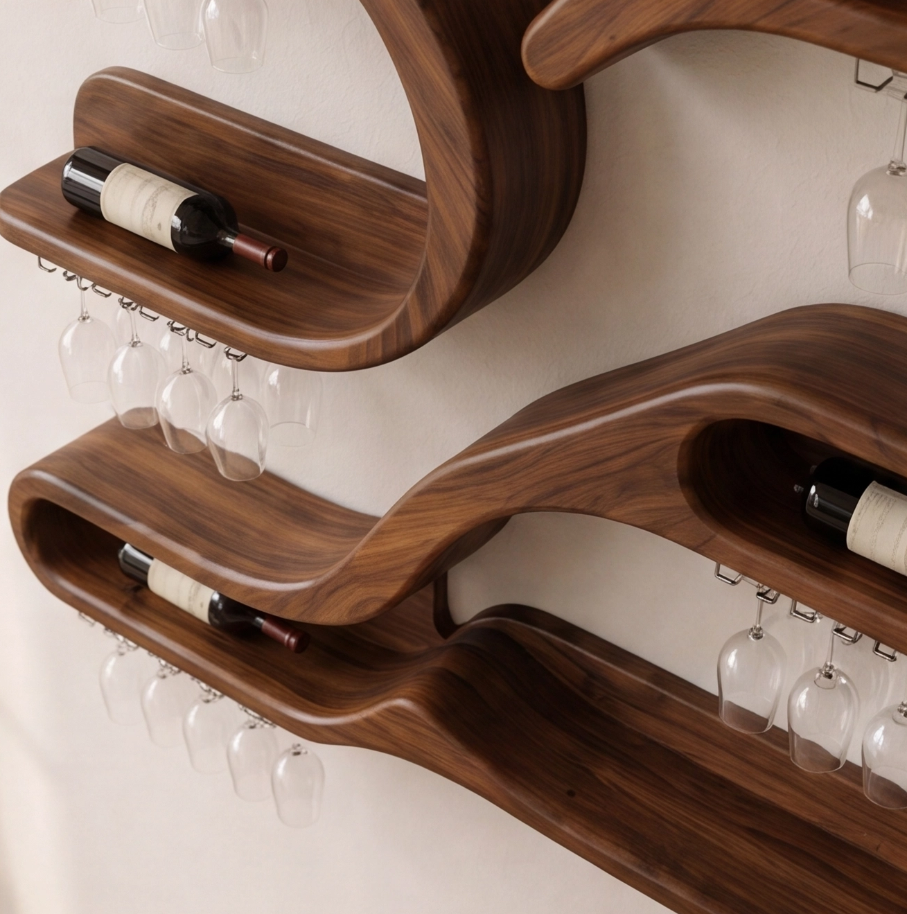 Wall Mounted Wood Wine Stemware Rack