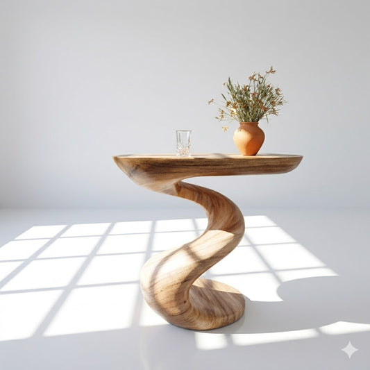 Oval Sculptural Pedestal Wood Console Table