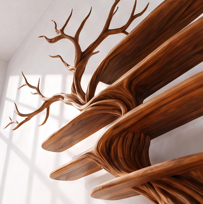 Solid Wood Tree Bookshelf With Drawers