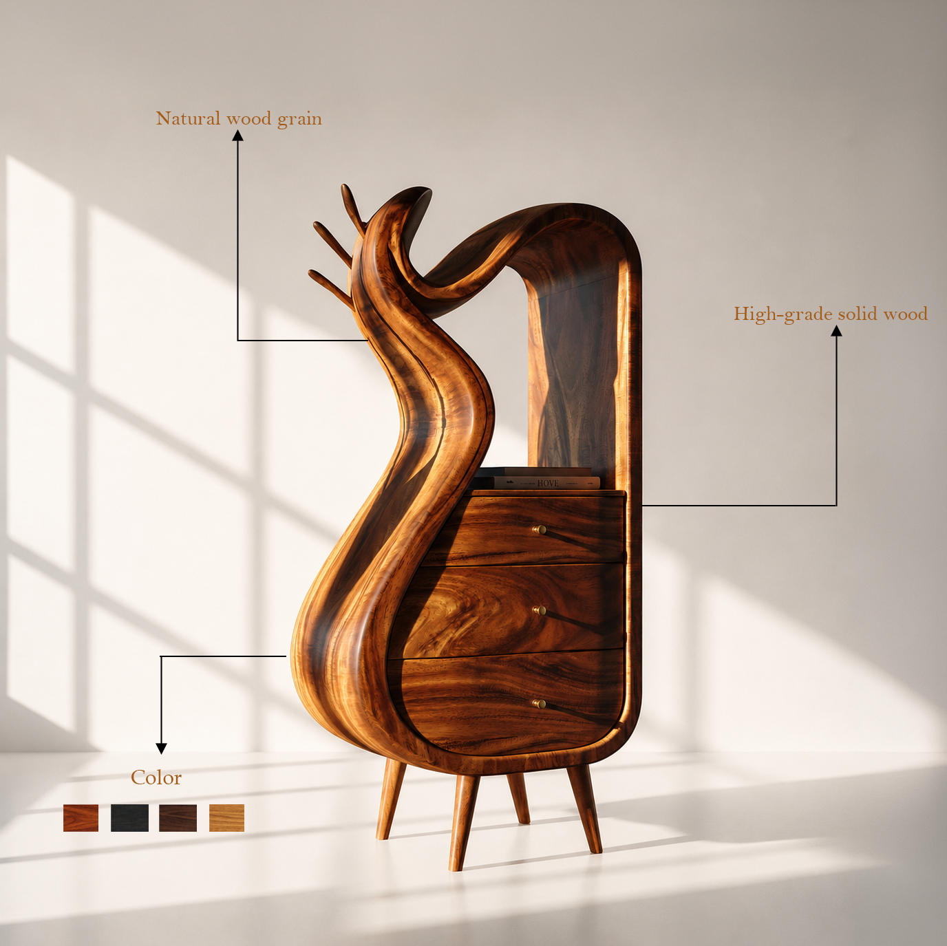 Modern Sculptural Wood Nightstand