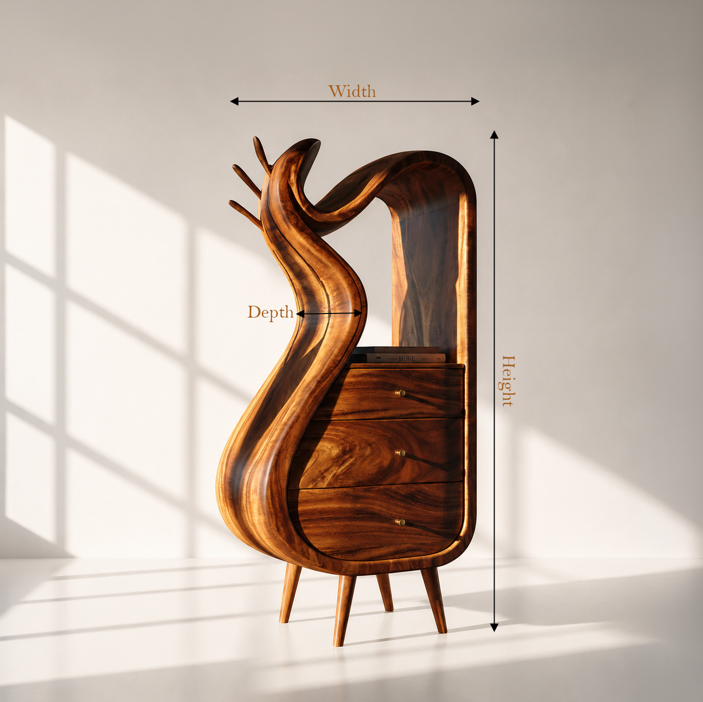 Modern Sculptural Wood Nightstand