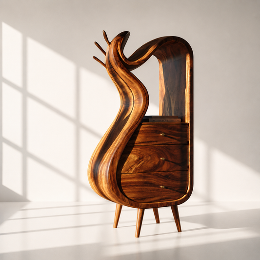 Modern Sculptural Wood Nightstand