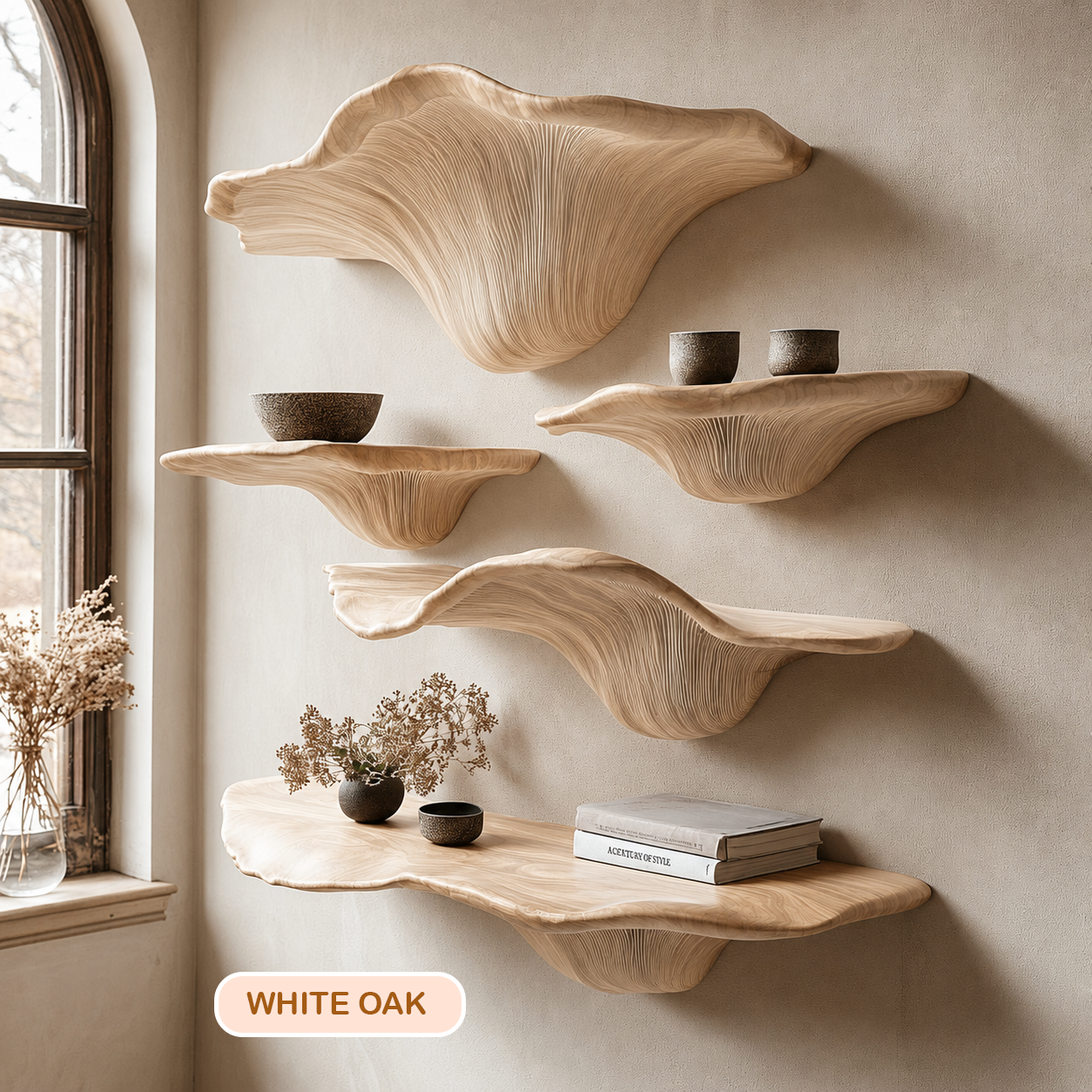 Organic Modern Wood Mushroom Floating Shelf