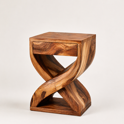 Modern Sculptural Solid Wood Nightstand