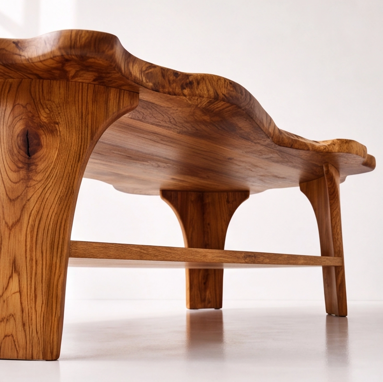 Live Edge Solid Wood Coffee Table With Shelf