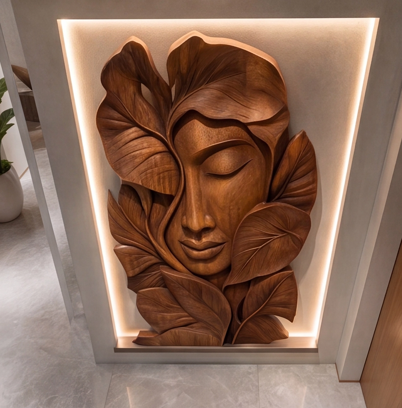 Hand-Carved Abstract Woman Face Wall Art